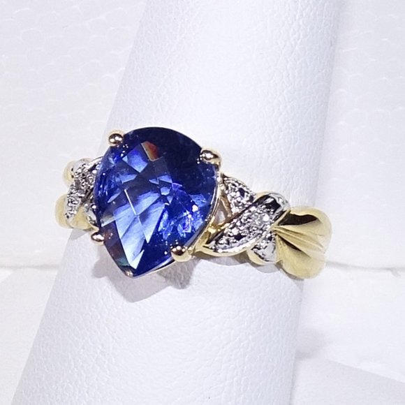 LAB  BLUE TOURMALINE WITH  DIAMONDS - Picture 1 of 7